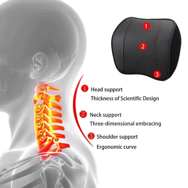 awave bloom Car Headrest,Car Seat Neck Rest Pillow,Comfort Headrest Cushion for Chair,100% Memory Foam Cervical Support,Leather Headrest for Driving,Relieve Neck Pain,Neck Supports for Car(Black) - Image 5